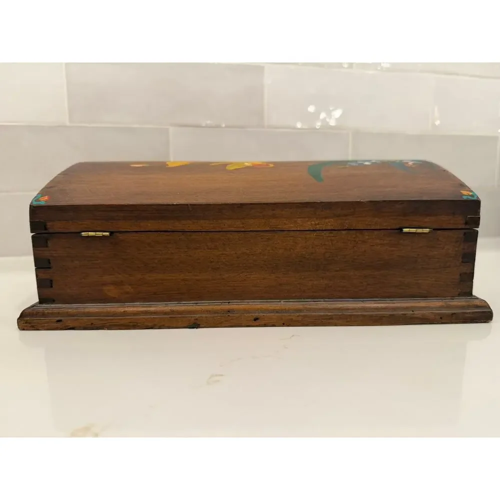 Vintage Antique Unused El Viego Arte Art Mexico Carved‎ Wood Trinket Jewelry Box